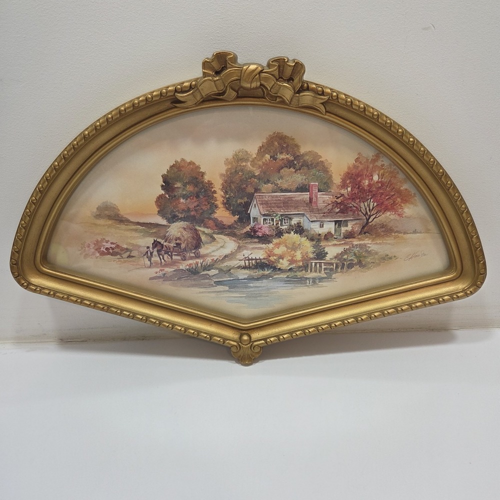 vintage 1980s HOMCO fan-shaped wall decor charming autumn harvest cottage